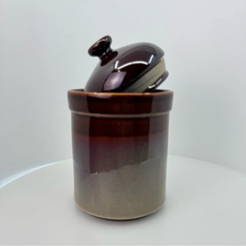 Vtg Sango Nova Brown Canister w/ Lid Stoneware Discontinued Kitchen Storage y2k